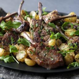 Lamb cutlets with mint, chilli and golden potatoes