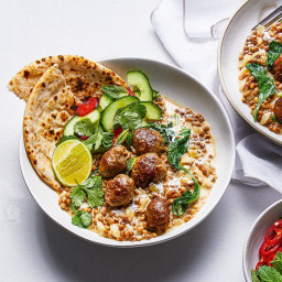 Lamb meatballs and curried lentils