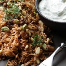 Lamb rice pilaf with nuts and yoghurt