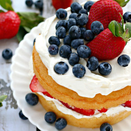 Layered Vanilla Sponge Cake With Whipped Cream, Strawberries And Blueberrie