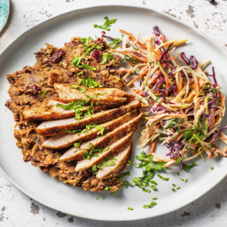 Lean Cajun Turkey Steak with Crushed Beans and Chipotle-Spiced Slaw