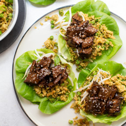 Lean Slow Cooker Sesame Beef Lettuce Cups with Veggie 'Fried Rice'