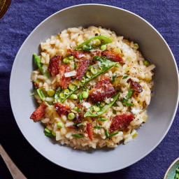 Leek Risotto With Sugar Snap Peas and Pancetta