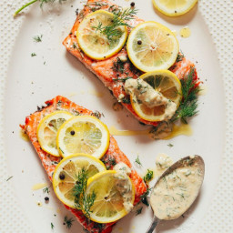 Lemon Baked Salmon With Garlic Dill Sauce (20 minutes!)