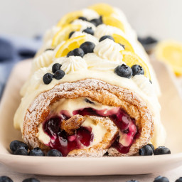 Lemon Blueberry Angel Food Cake Roll