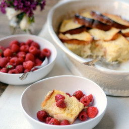 Lemon Brioche Baked French Toast with Minted Raspberries
