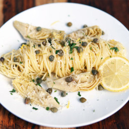 Lemon butter pasta with capers and artichokes