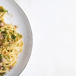 Lemon-Caper Spaghetti with Pancetta and Toasted Breadcrumbs