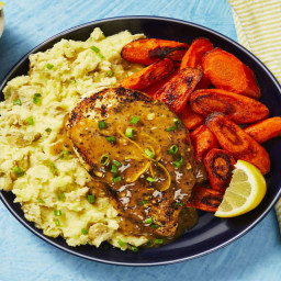 Lemon Chive Chicken with Garlic Mashed Potatoes & Roasted Carrots