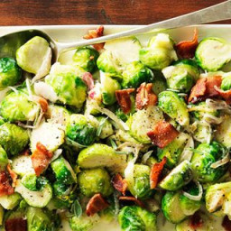 Lemon Cream Brussels Sprouts with Bacon and Sage