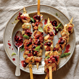 Lemon-Herb Chicken Skewers with Blueberry-Balsamic Salsa