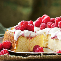 Lemon ricotta cake with raspberry ripple cream