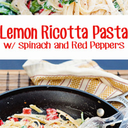 Lemon Ricotta Pasta with red peppers and spinach: