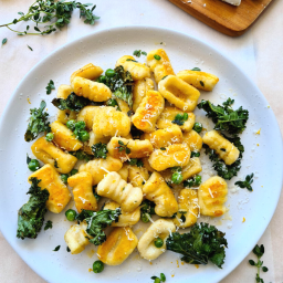 Lemon thyme butter gnocchi with kale chips