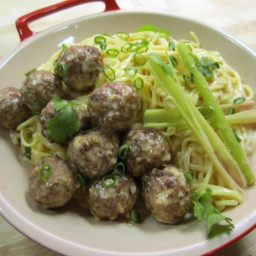 Lemongrass-Coconut Noodles with Spicy Chinese Meatballs