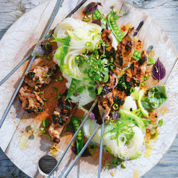 Lemongrass Pork Skewers With Pea And Rice Noodle Salad