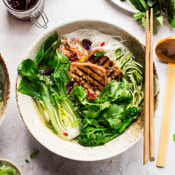Lemongrass soup with noodles and greens