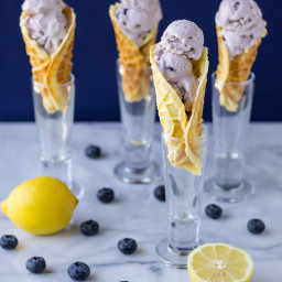 Lemon Pizzelle Ice Cream Cones with Blueberry Ice Cream