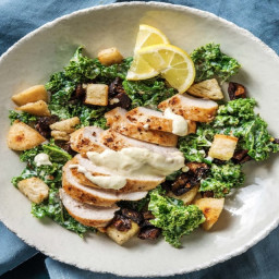 Lemony Chicken and Mushrooms with Summer Kale Caesar Salad