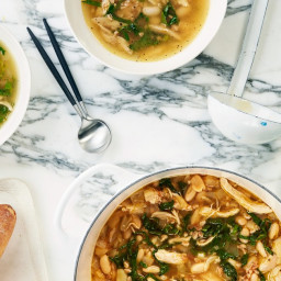 Lemony Chicken Soup With Farro, White Beans, and Kale