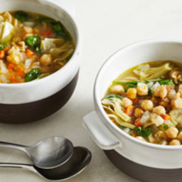 Lemony Chickpea Stew With Pasta and Artichokes