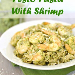 Lemony Kale Pesto Pasta with Shrimp