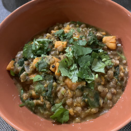 Lemony lentil-kale soup with sweet potatoes