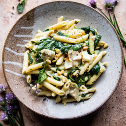 Lemony Spinach and Artichoke Brie Penne Pasta