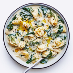 Lemony Tortellini Soup with Spinach and Dill