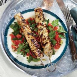 Lemony Chicken Kebabs with Tomato-Parsley Salad