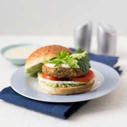 Lentil and chickpea burger with tahini dressing