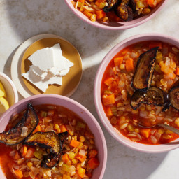 Lentil and Orzo Stew With Roasted Eggplant