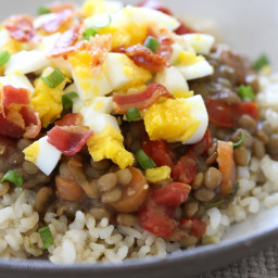 Lentil and Rice Bowls with Eggs and Bacon