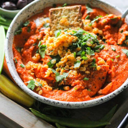 Lentil Dip with Roasted Red Peppers and Vegan Yogurt