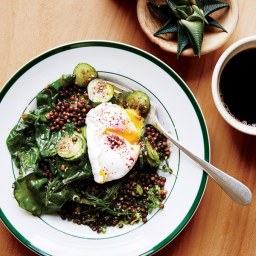 Lentils with Cucumbers, Chard, and Poached Egg