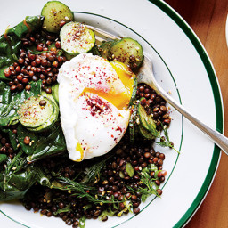 Lentils with Cucumbers, Chard, and Poached Egg