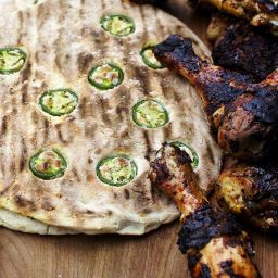 Levi Roots-stylee jerk chicken and jalapeno breads