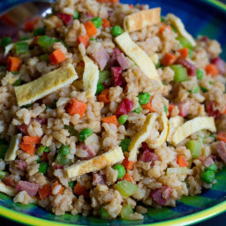 Light Vegetable Fried Rice Recipe with BBQ Pork