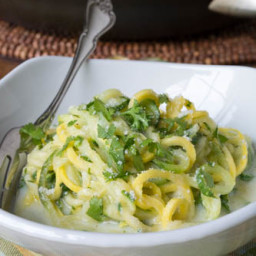 Lightened Up Alfredo Sauce with Zucchini and Yellow Squash Noodles