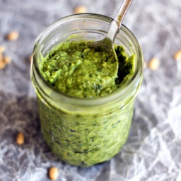 Lightened-Up Creamy Avocado Basil Pesto (no oil added)