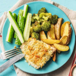 Lighter Fish and Chips with Broccoli and DIY Tarter Sauce