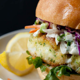 Lighter Fried Fish Sandwich Recipe with Creamy Coleslaw