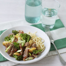 Lighter stir-fried beef with broccoli and sweetcorn