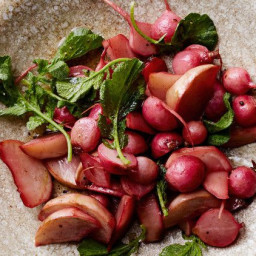 Lillet and Brown-Butter Glazed Radishes with Kohlrabi