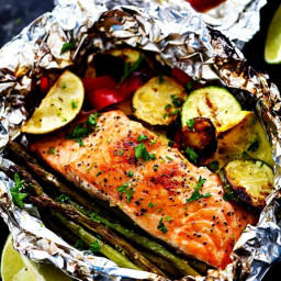 Lime Butter Salmon in Foil with Summer Veggies