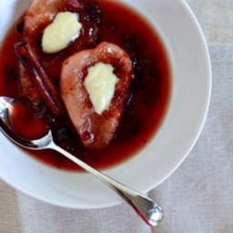 Lingonberry-Poached Pears
