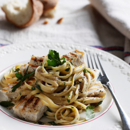 Linguine Piccole with Grilled Swordfish and Parsley Anchovy Sauce