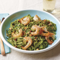 Linguine with Shrimp and Green Olive Pesto