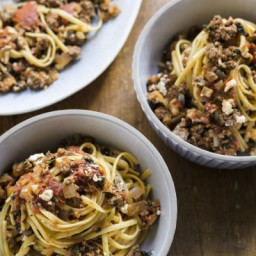 Linguine with Spiced Beef and Feta