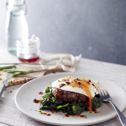 Liquorice Root Sausages with Fried Eggs and Greens